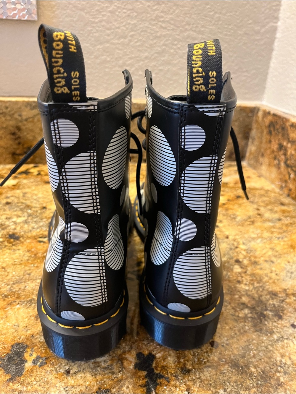 Dr. Martens Black and White Polka Dot stripe with Lace-Up Boots size US9 - Picture 11 of 11